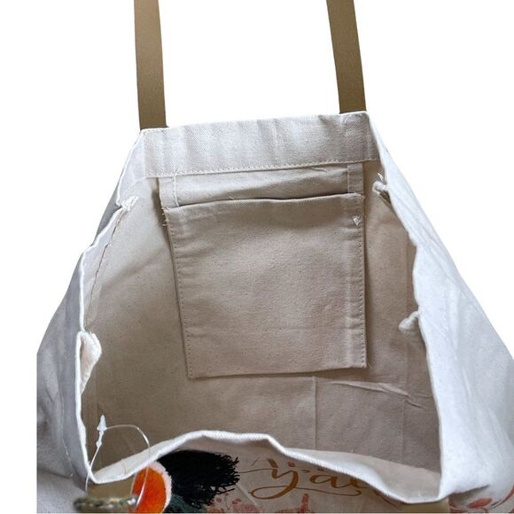 Eccolo World Traveler Canvas Happy Fall Y’All Pom Tote Leatherlike Straps NWOT - Picture 4 of 7